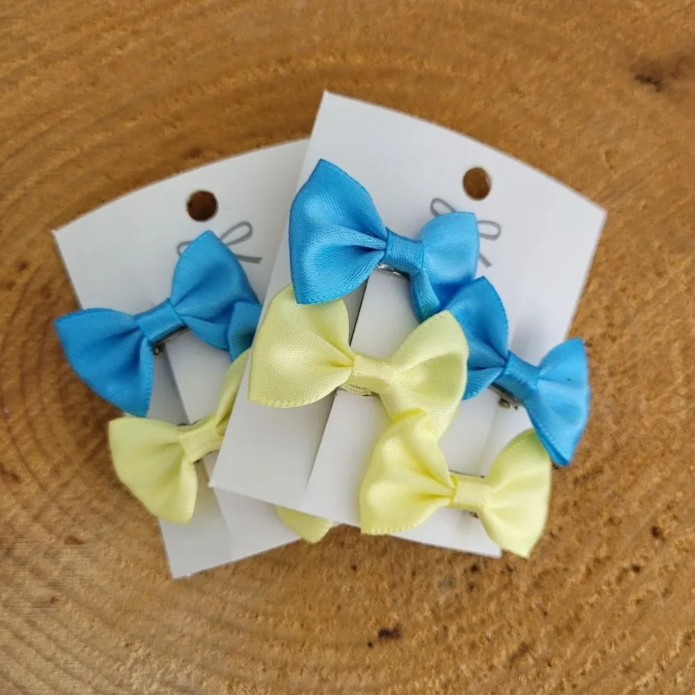 Handmade 4 Pack Blue Yellow Mini Bow Hair Clips